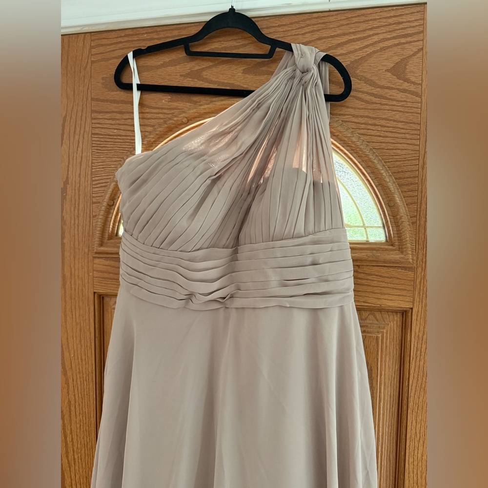 Elegant One-Shoulder Taupe Dress, bridesmaid dress